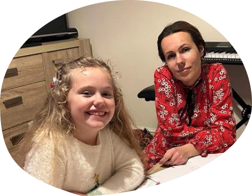A mother and child learning at home together